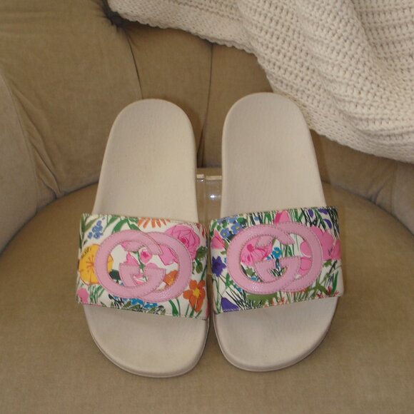 VTG Auth GUCCI x KEN SCOTT Iconic Infinity Jenni GG Floral Sport Pool Slides - Picture 2 of 7